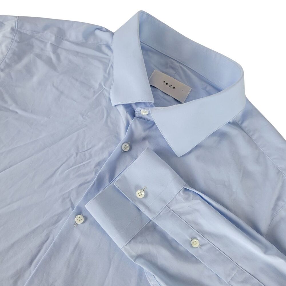 SENE Breeze Tech Spread Shirt Mens Bespoke 18/32 Tailored Light Blue Bamboo Flex